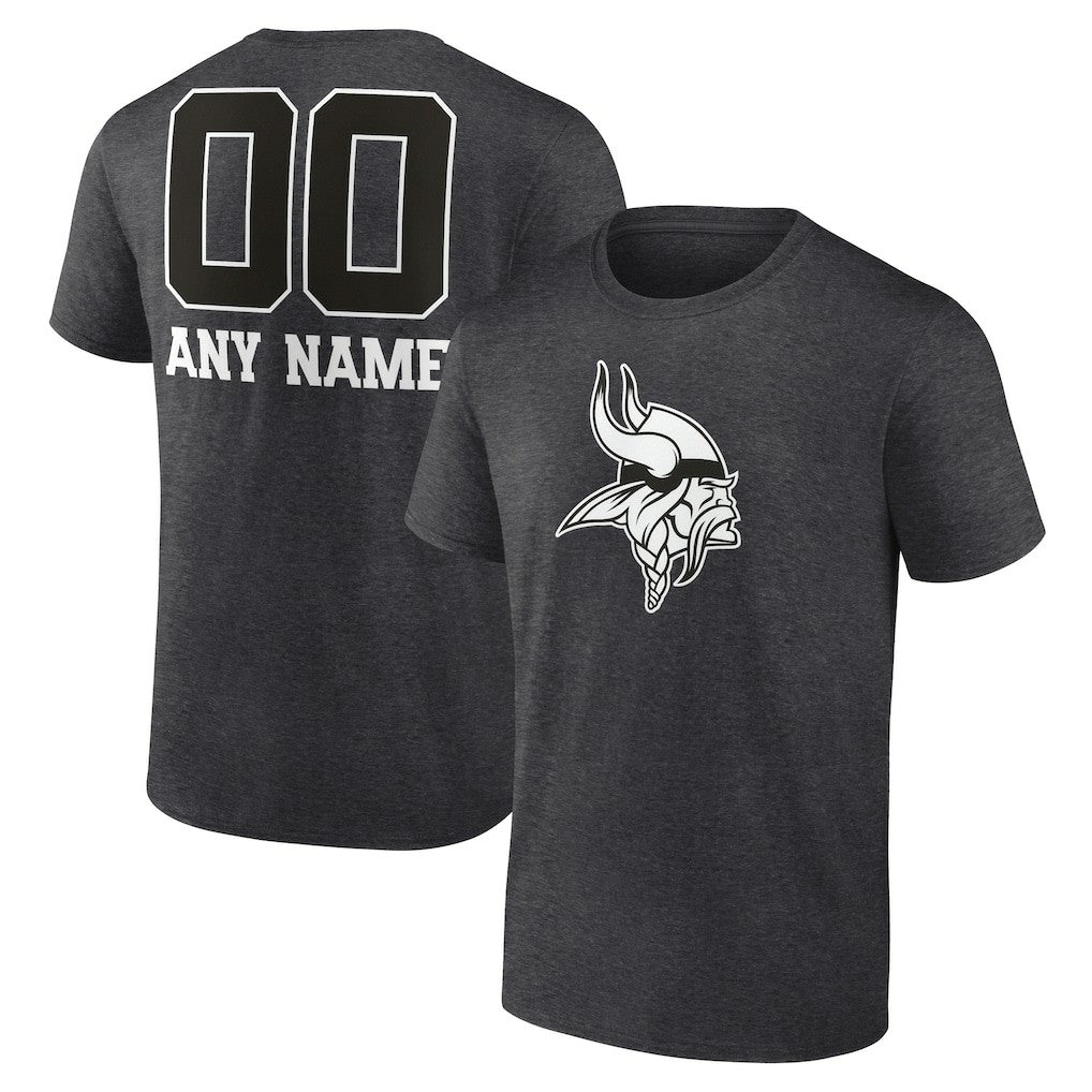 Minnesota Vikings Personalized Name & Number Monochrome T-Shirt - Charcoal on sale