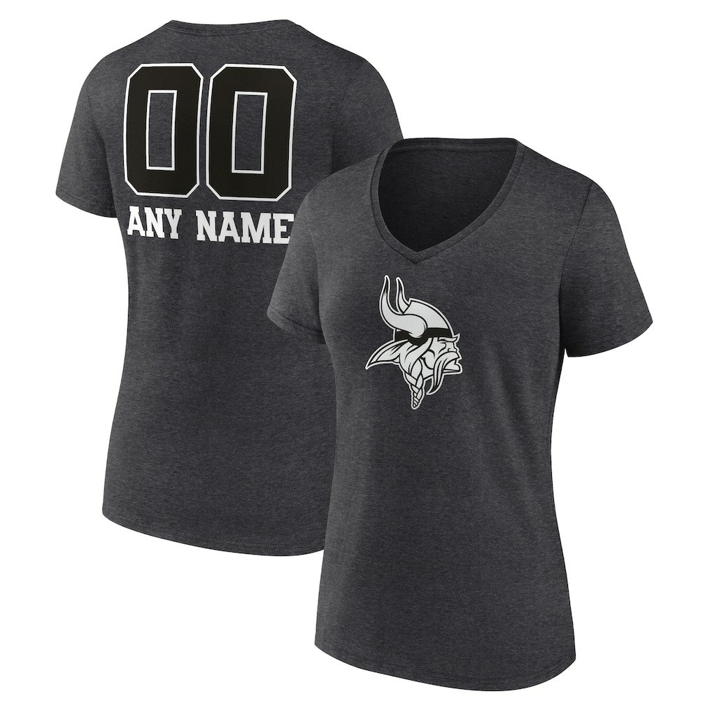 Minnesota Vikings Women's Personalized Name & Number Monochrome V-Neck Long Sleeve T-Shirt - Charcoal cheap