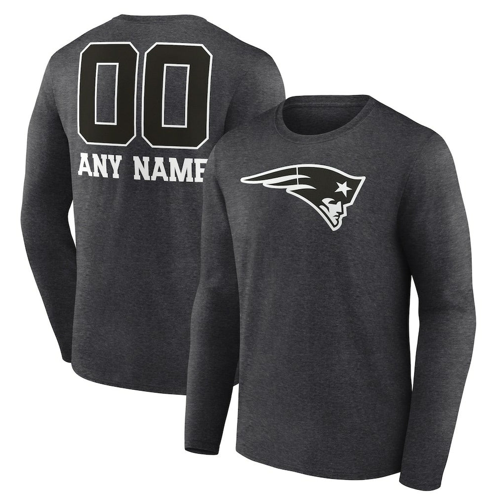 New England Patriots Personalized Name & Number Monochrome Long Sleeve T-Shirt - Charcoal cheap