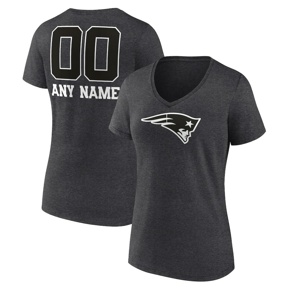 New England Patriots Women's Personalized Name & Number Monochrome V-Neck Long Sleeve T-Shirt - Charcoal on sale