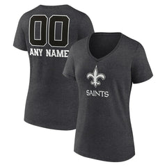 New Orleans Saints Women's Personalized Name & Number Monochrome V-Neck Long Sleeve T-Shirt - Charcoal sale