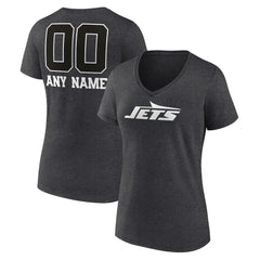 New York Jets Women's Personalized Name & Number Monochrome V-Neck Long Sleeve T-Shirt - Charcoal outlet