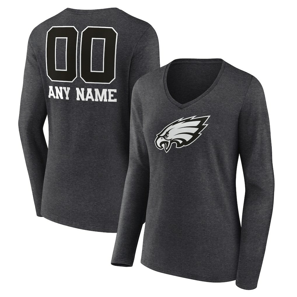 Philadelphia Eagles Women's Personalized Name & Number Monochrome V-neck T-Shirt - Charcoal cheap