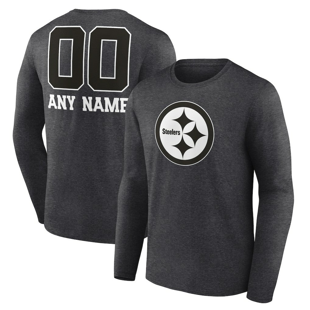 Pittsburgh Steelers Personalized Name & Number Monochrome Long Sleeve T-Shirt - Charcoal on sale