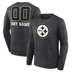 Pittsburgh Steelers Personalized Name & Number Monochrome Long Sleeve T-Shirt - Charcoal on sale