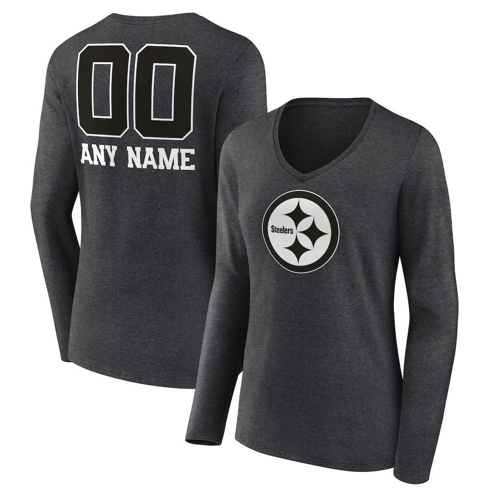 Pittsburgh Steelers Women's Personalized Name & Number Monochrome V-neck T-Shirt - Charcoal online
