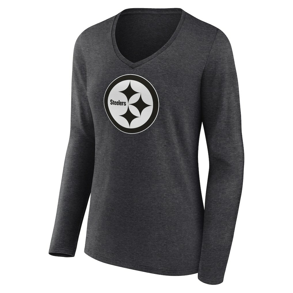 Pittsburgh Steelers Women's Personalized Name & Number Monochrome V-neck T-Shirt - Charcoal online