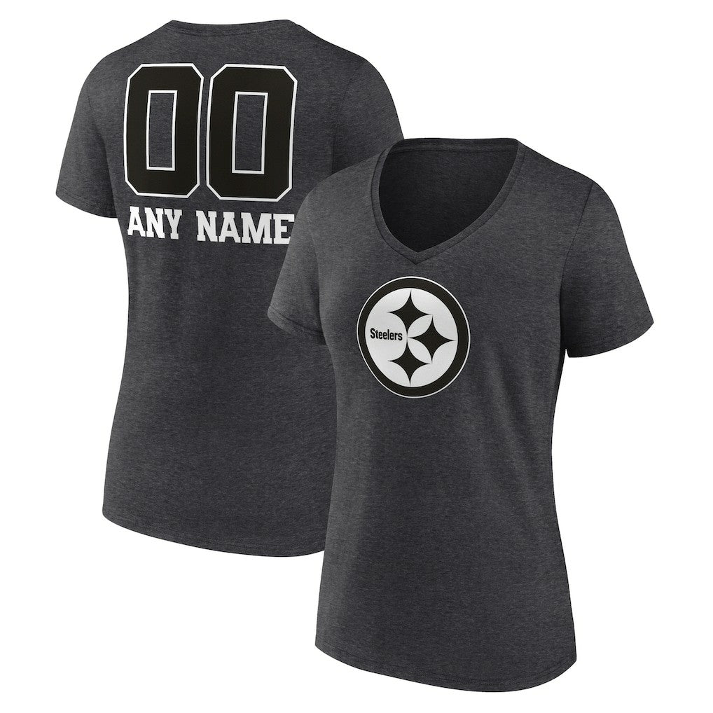 Pittsburgh Steelers Women's Personalized Name & Number Monochrome V-Neck Long Sleeve T-Shirt - Charcoal cheap