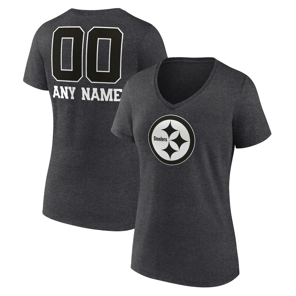 Pittsburgh Steelers Women's Personalized Name & Number Monochrome V-Neck Long Sleeve T-Shirt - Charcoal cheap