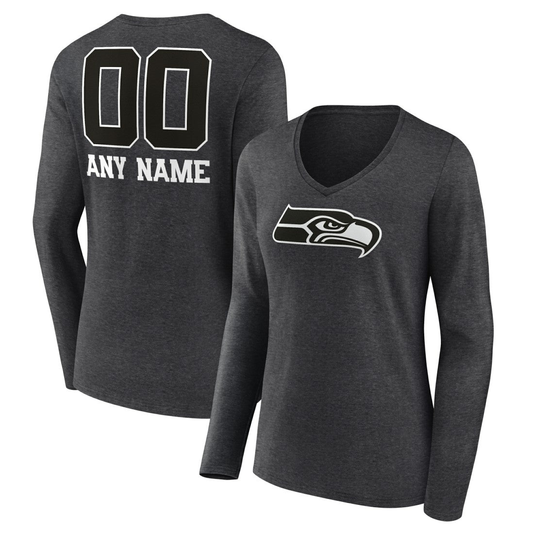 Seattle Seahawks Women's Personalized Name & Number Monochrome V-neck T-Shirt - Charcoal on sale