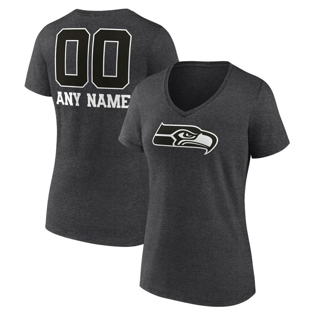 Seattle Seahawks Women's Personalized Name & Number Monochrome V-Neck Long Sleeve T-Shirt - Charcoal on sale