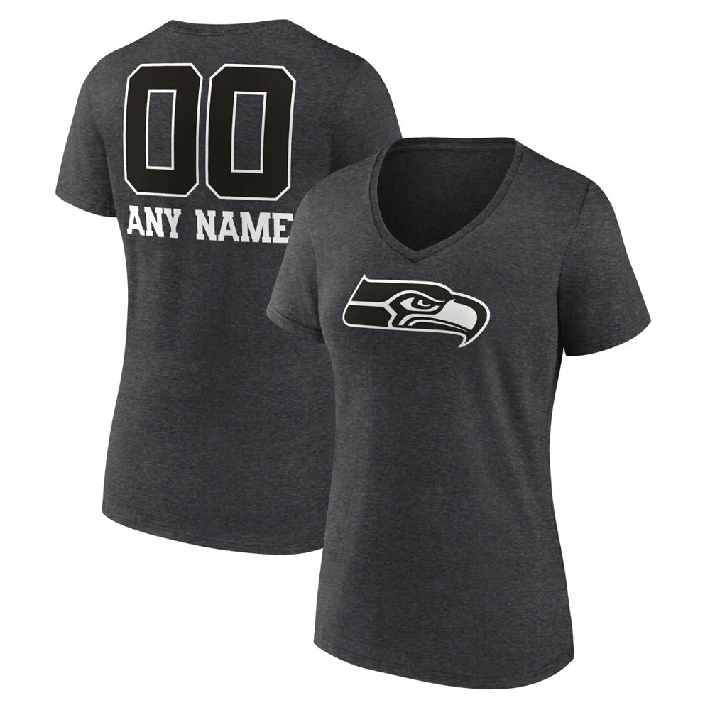 Seattle Seahawks Women's Personalized Name & Number Monochrome V-Neck Long Sleeve T-Shirt - Charcoal on sale