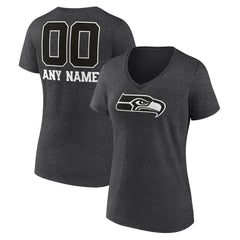 Seattle Seahawks Women's Personalized Name & Number Monochrome V-Neck Long Sleeve T-Shirt - Charcoal on sale