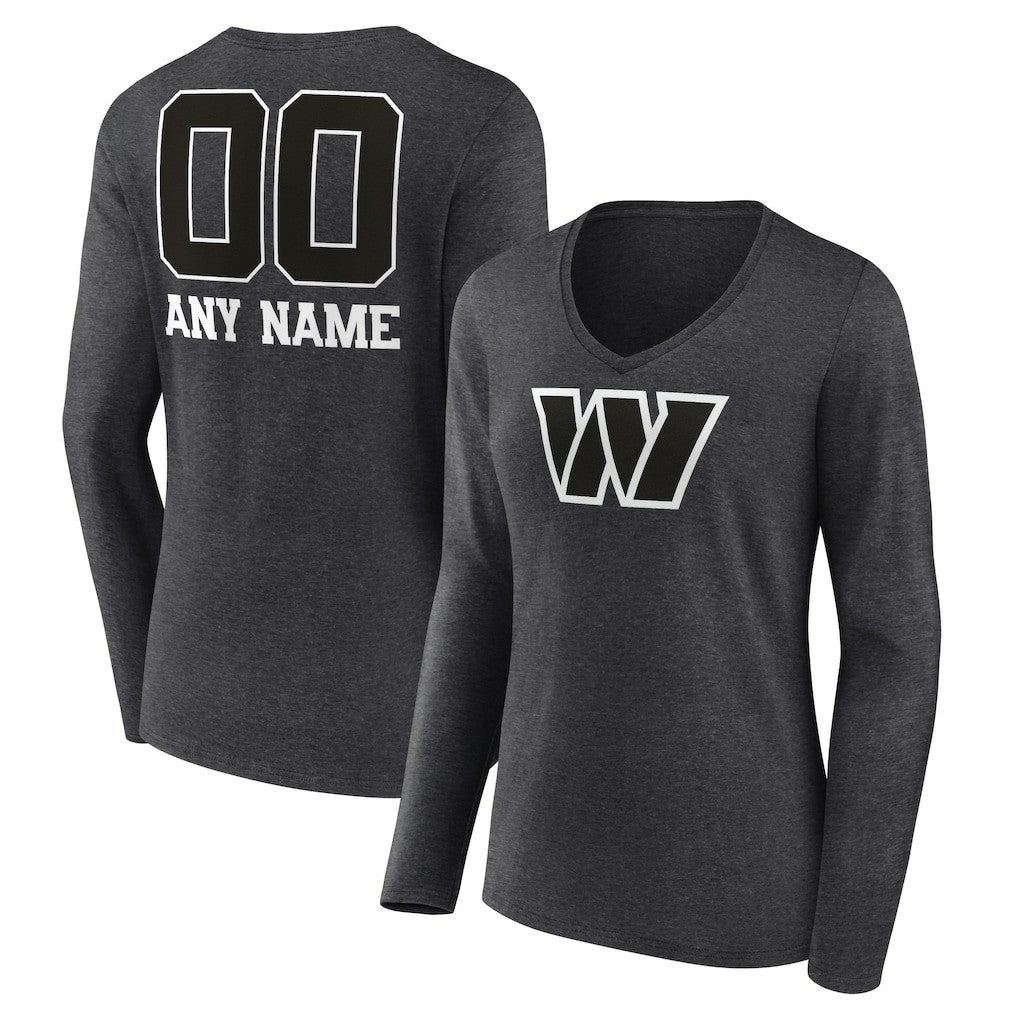 Washington Commanders Women's Personalized Name & Number Monochrome V-neck T-Shirt - Charcoal outlet