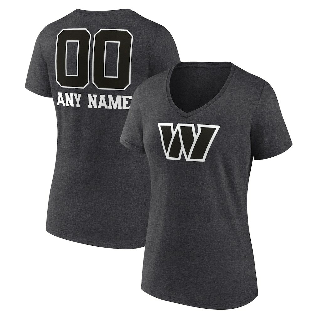 Washington Commanders Women's Personalized Name & Number Monochrome V-Neck Long Sleeve T-Shirt - Charcoal cheap