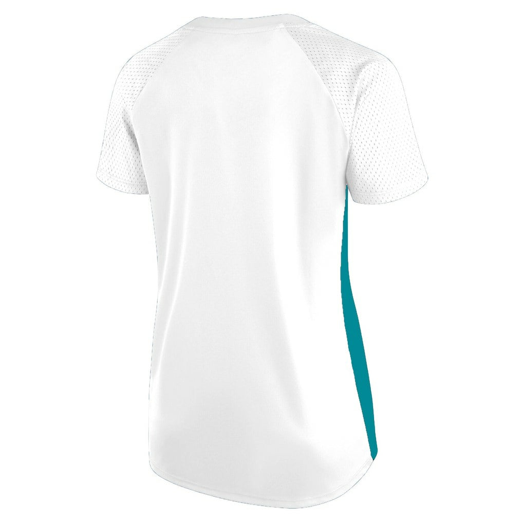Miami Dolphins Women's Plus Size Glitter Lace-Up V- Neck T-Shirt - White online