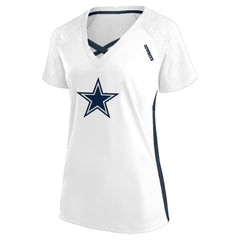 Dallas Cowboys Women's Plus Size Glitter Lace-Up V- Neck T-Shirt - White on sale