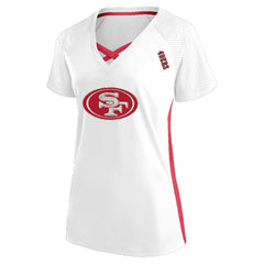 San Francisco 49ers Women's Plus Size Glitter Lace-Up V- Neck T-Shirt - White discount