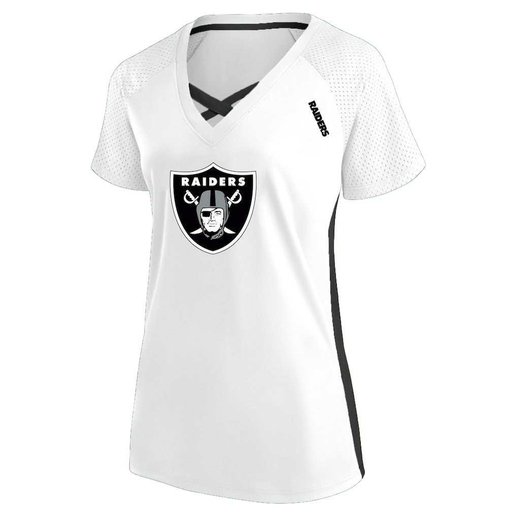 Las Vegas Raiders Women's Plus Size Glitter Lace-Up V- Neck T-Shirt - White for sale