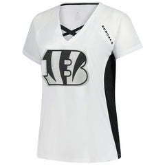 Cincinnati Bengals Women's Plus Size Glitter Lace-Up V- Neck T-Shirt - White on sale