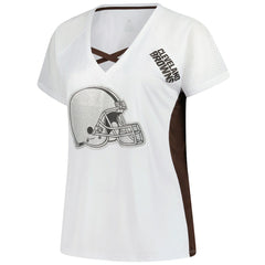 Cleveland Browns Women's Plus Size Glitter Lace-Up V- Neck T-Shirt - White on sale