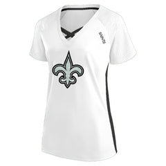 New Orleans Saints Women's Plus Size Glitter Lace-Up V- Neck T-Shirt - White outlet