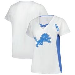 Detroit Lions Women's Plus Size Glitter Lace-Up V- Neck T-Shirt - White sale