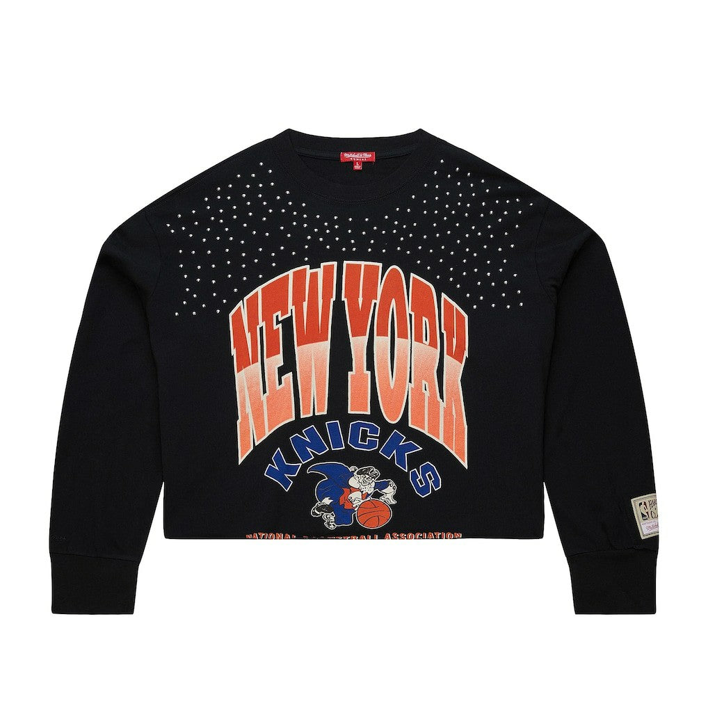 New York Knicks Women's Hardwood Classics Studded Boxy Cropped Long Sleeve T-Shirt - Black on sale