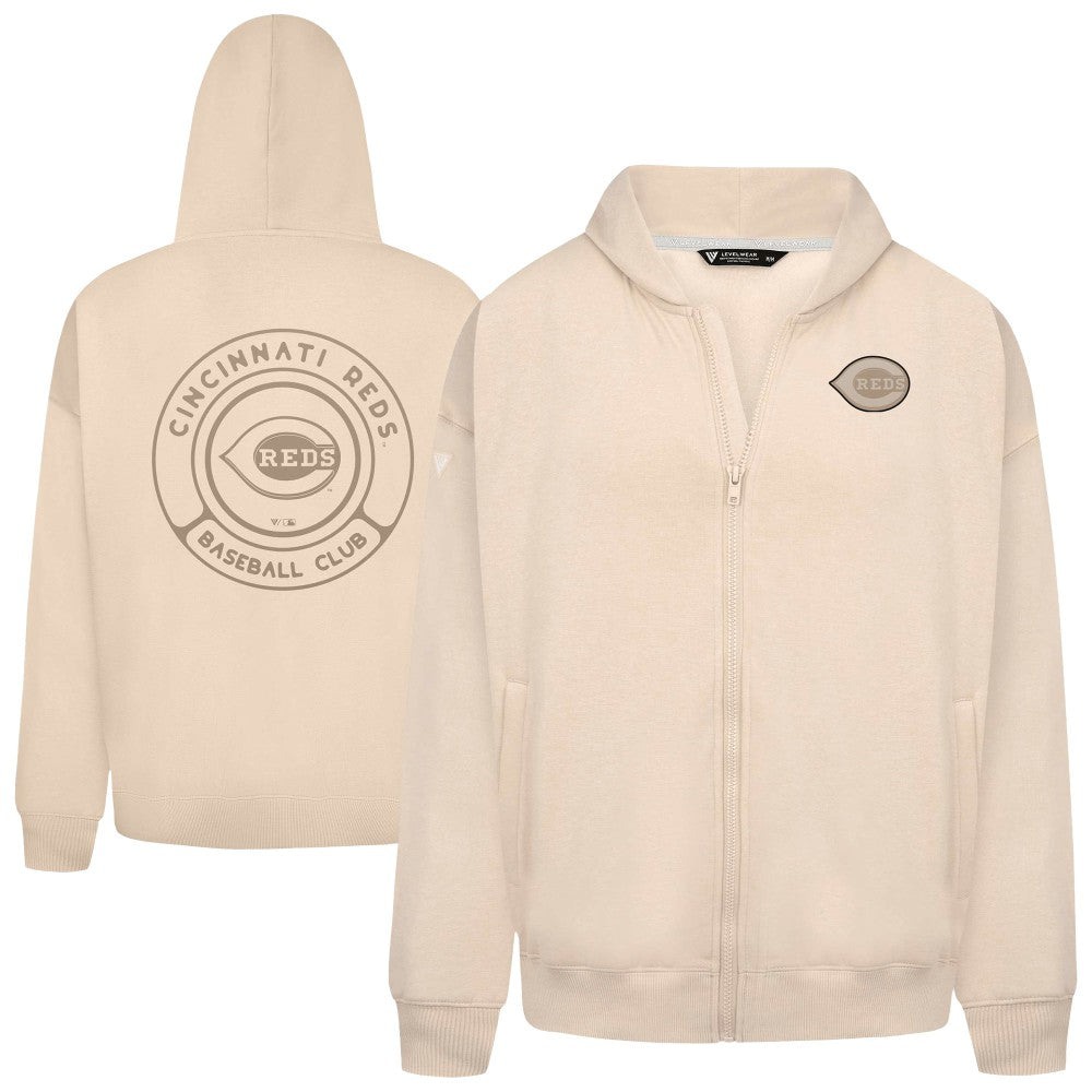 Cincinnati Reds Levelwear Uphill Oversized Full-Zip Hoodie Khaki