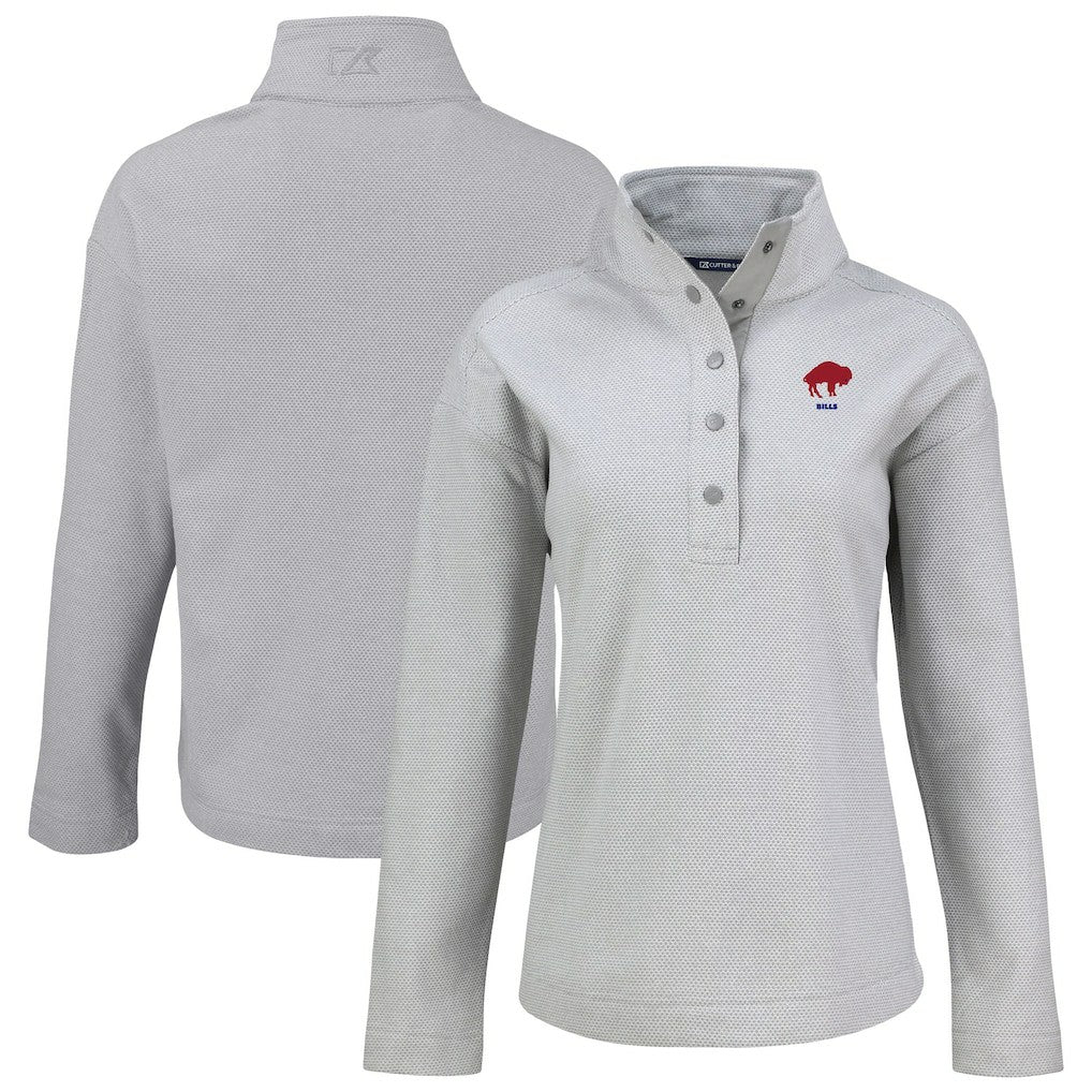 Buffalo Bills Cutter & Buck Women's Hunts Point Eco Half-Snap Sweatshirt - Gray on sale