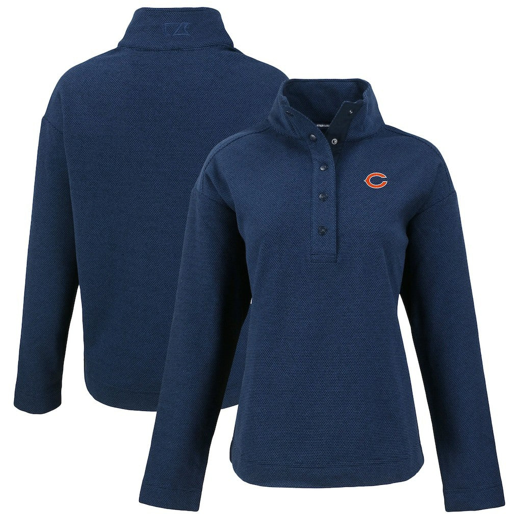 Chicago Bears Cutter & Buck Women's Hunts Point Eco Half-Snap Sweatshirt - Navy on sale
