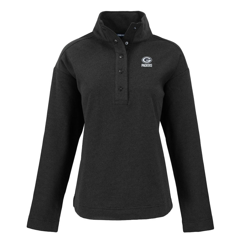 Green Bay Packers Cutter & Buck Women's Hunts Point Eco Half-Snap Sweatshirt - Black on sale