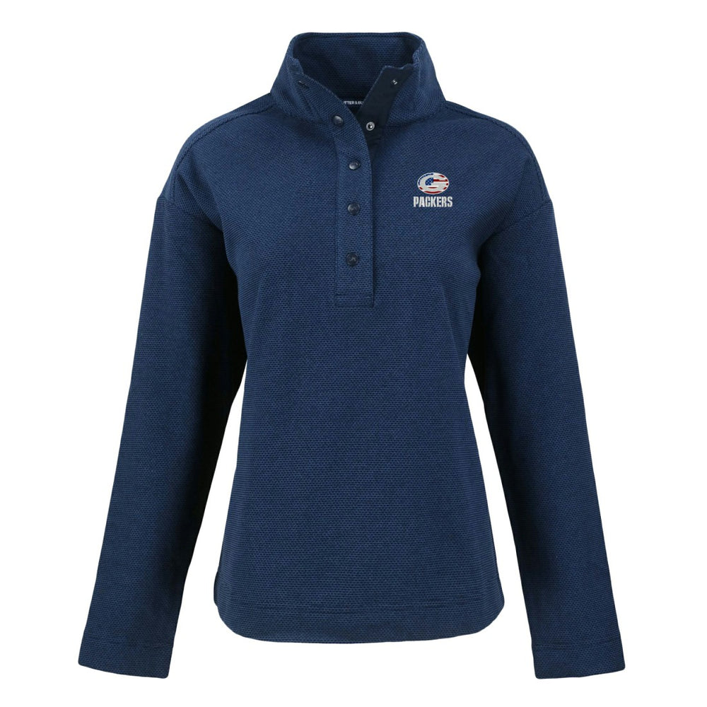 Green Bay Packers Cutter & Buck Women's Hunts Point Eco Half-Snap Sweatshirt - Navy discount