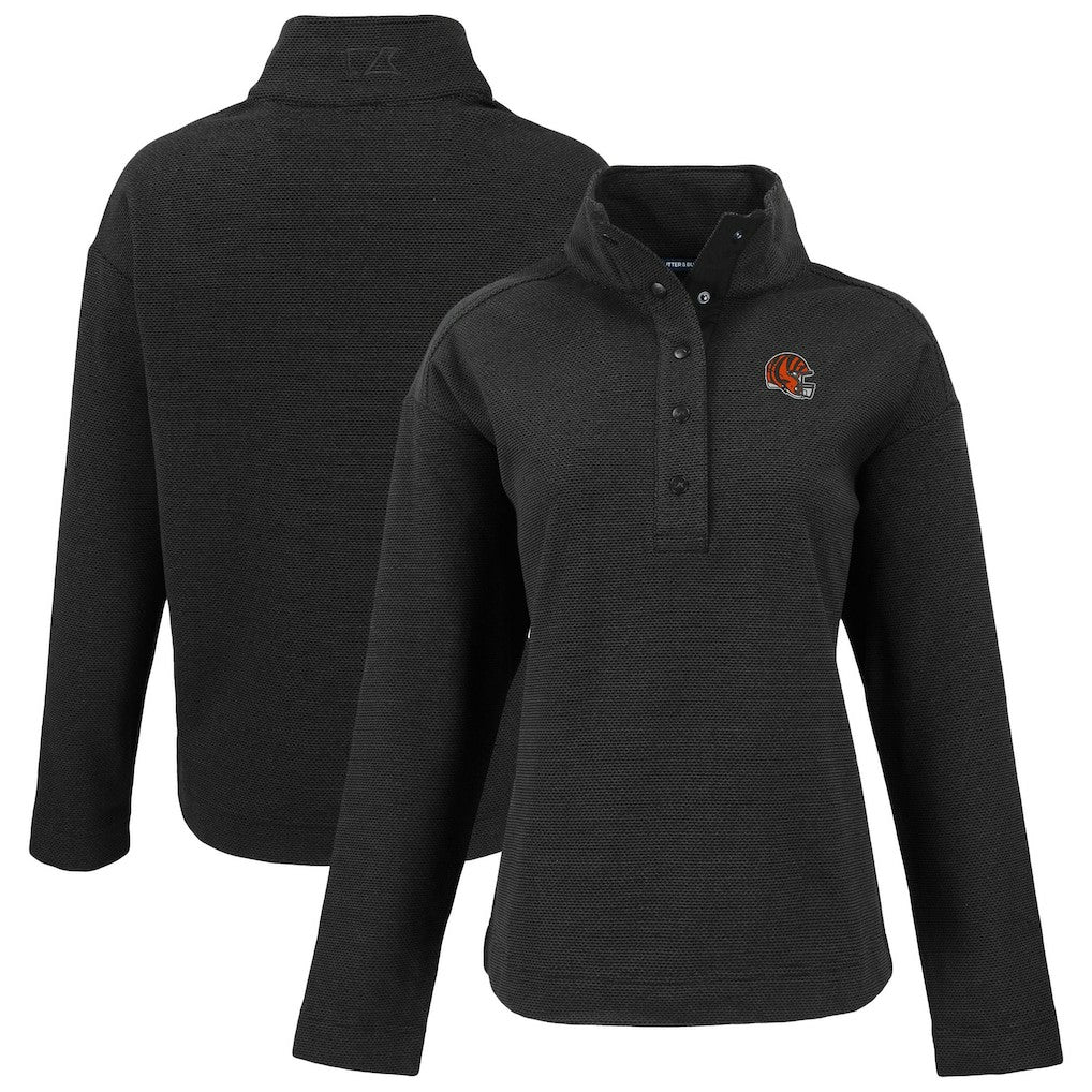 Cincinnati Bengals Cutter & Buck Women's Hunts Point Eco Half-Snap Sweatshirt - Black online