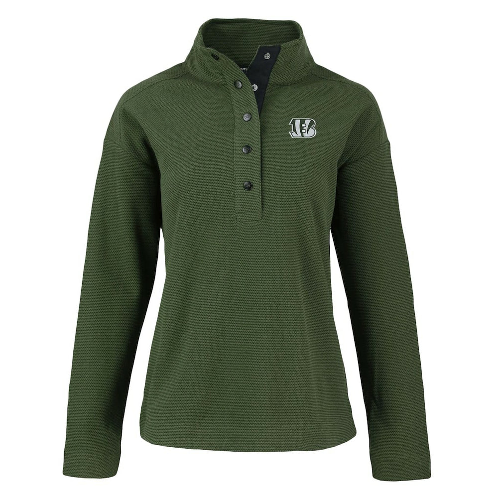 Cincinnati Bengals Cutter & Buck Women's Hunts Point Eco Half-Snap Sweatshirt - Green for sale