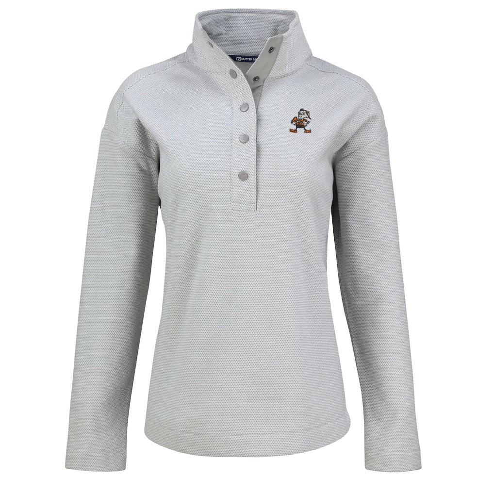 Cleveland Browns Cutter & Buck Women's Hunts Point Eco Half-Snap Sweatshirt - Gray on sale