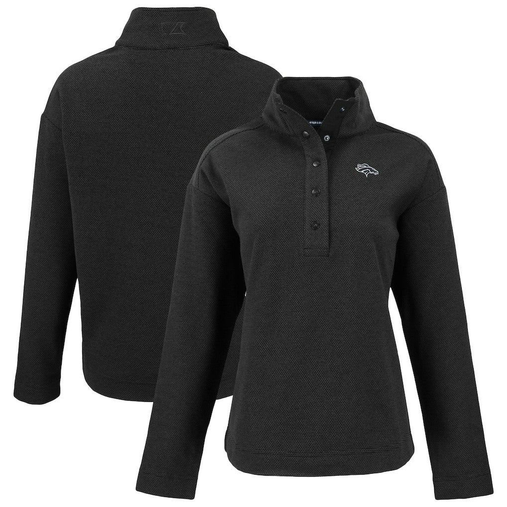 Denver Broncos Cutter & Buck Women's Hunts Point Eco Half-Snap Sweatshirt - Black for sale