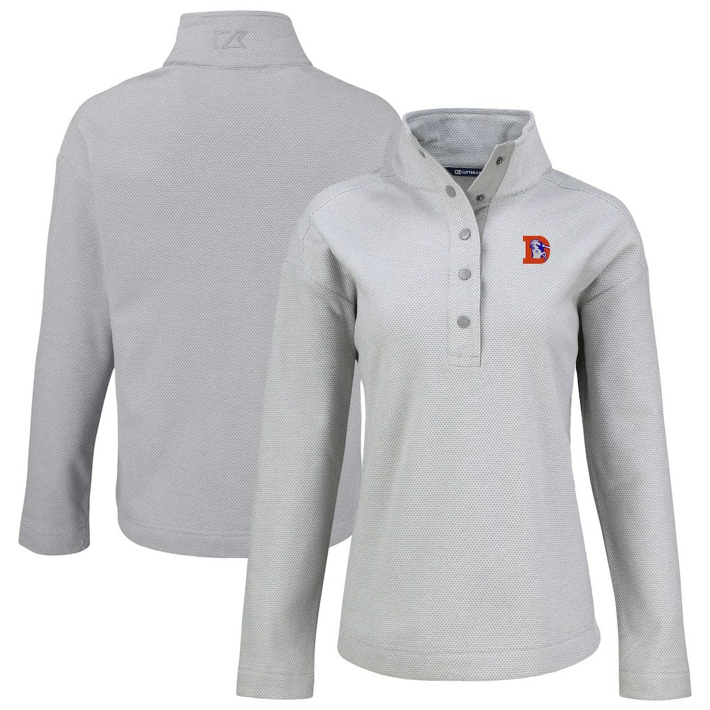 Denver Broncos Cutter & Buck Women's Hunts Point Eco Half-Snap Sweatshirt - Gray online