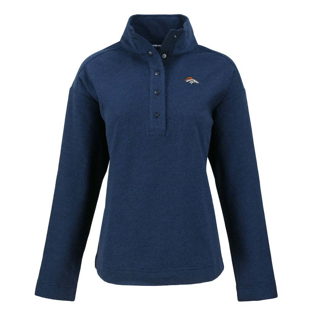 Denver Broncos Cutter & Buck Women's Hunts Point Eco Half-Snap Sweatshirt - Navy on sale