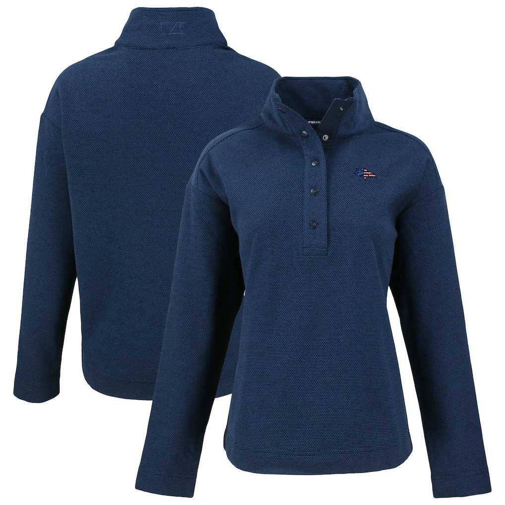Denver Broncos Cutter & Buck Women's Hunts Point Eco Half-Snap Sweatshirt - Navy sale