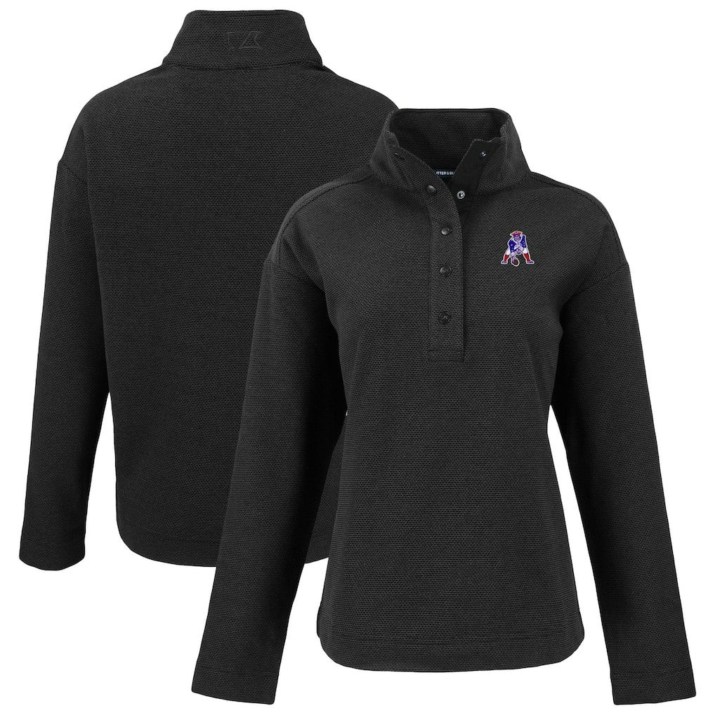 New England Patriots Cutter & Buck Women's Hunts Point Eco Half-Snap Sweatshirt - Black discount