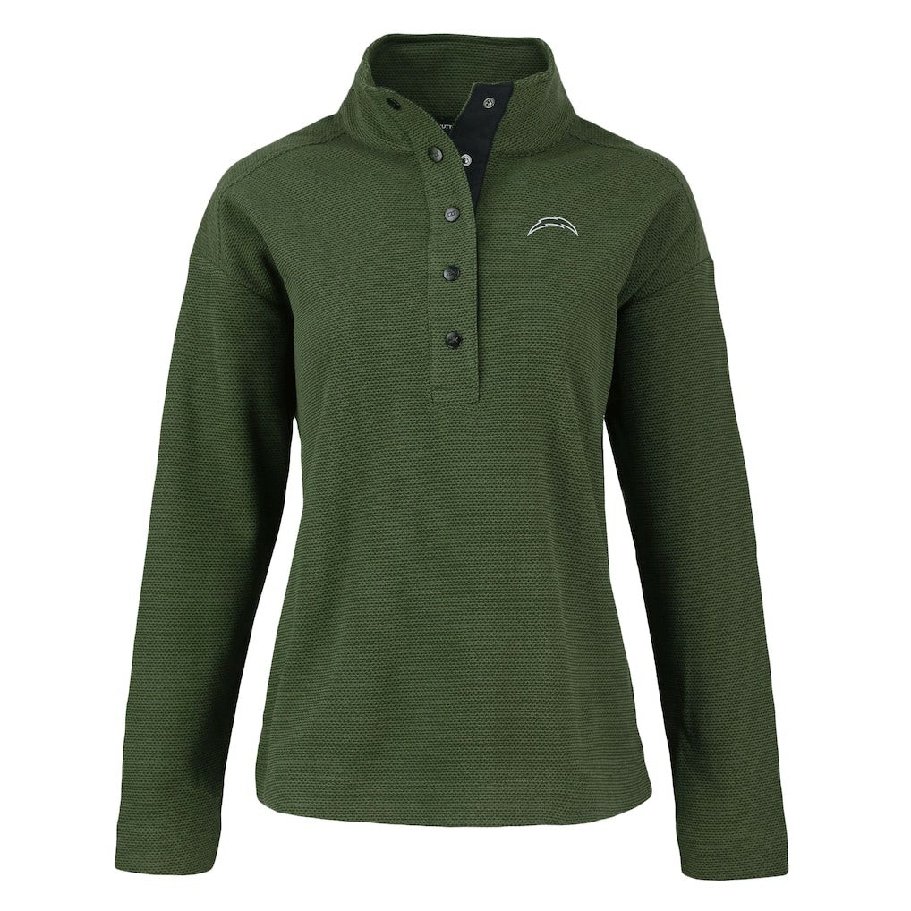 Los Angeles Chargers Cutter & Buck Women's Hunts Point Eco Half-Snap Sweatshirt - Green cheap