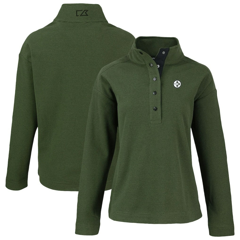 Pittsburgh Steelers Cutter & Buck Women's Hunts Point Eco Half-Snap Sweatshirt - Green on sale