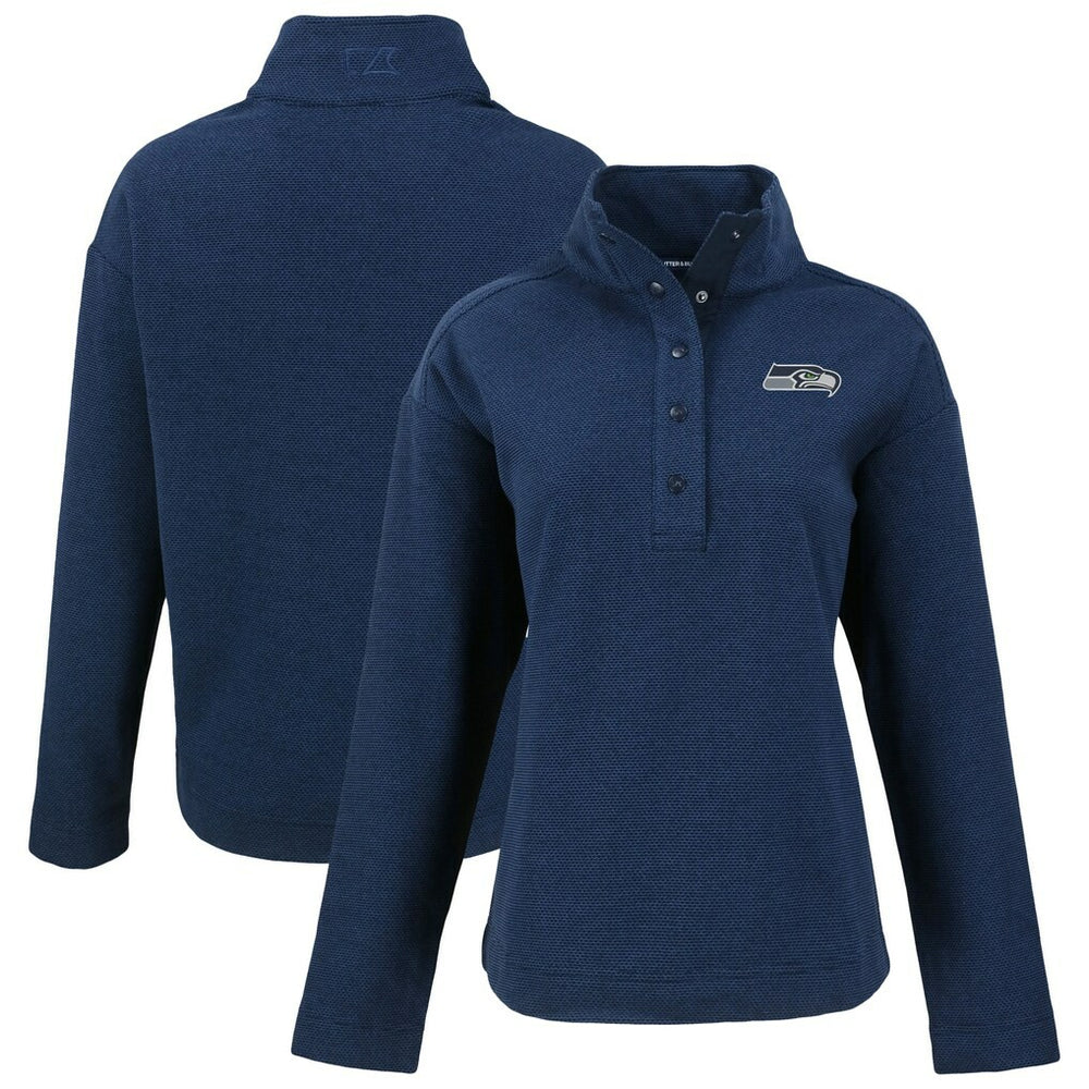 Seattle Seahawks Cutter & Buck Women's Hunts Point Eco Half-Snap Sweatshirt - College Navy outlet