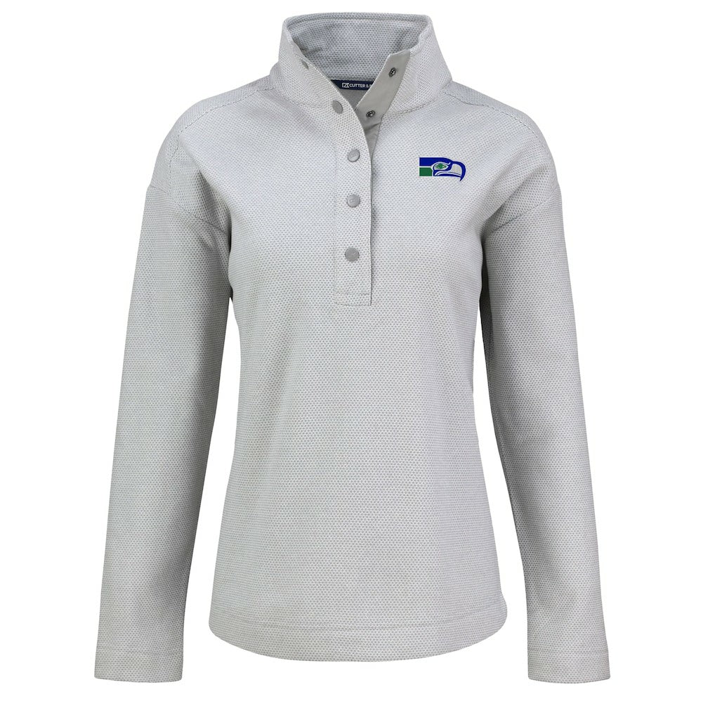 Seattle Seahawks Cutter & Buck Women's Hunts Point Eco Half-Snap Sweatshirt - Gray discount