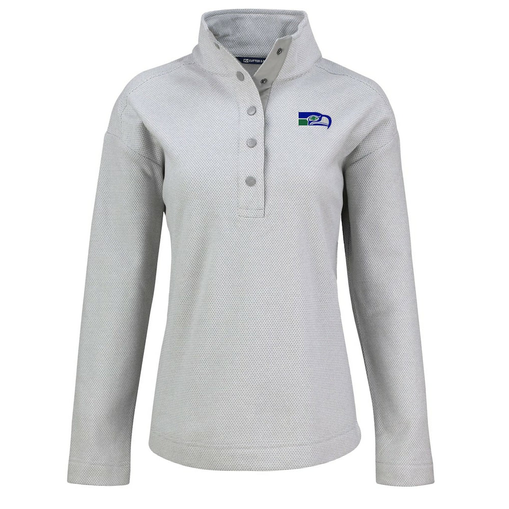 Seattle Seahawks Cutter & Buck Women's Hunts Point Eco Half-Snap Sweatshirt - Gray discount