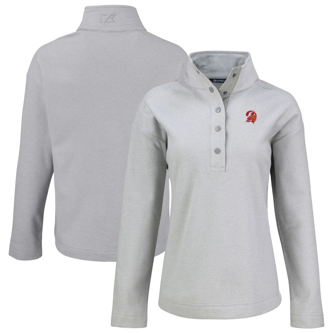 Tampa Bay Buccaneers Cutter & Buck Women's Hunts Point Eco Half-Snap Sweatshirt - Gray on sale