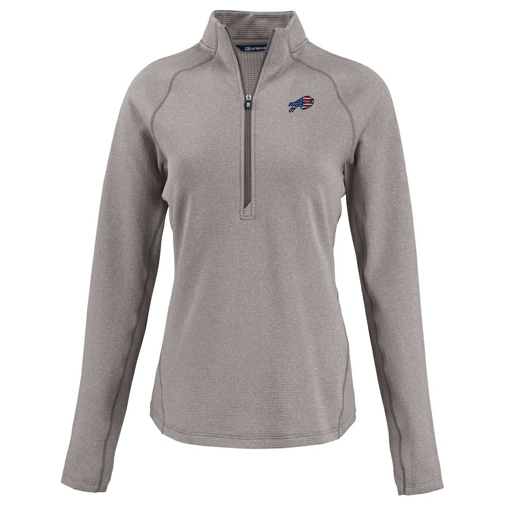 Buffalo Bills Cutter & Buck Women's Americana Peshastin Eco Fleece Recycled Tri-Blend Raglan Half-Zip Jacket - Heather Gray discount