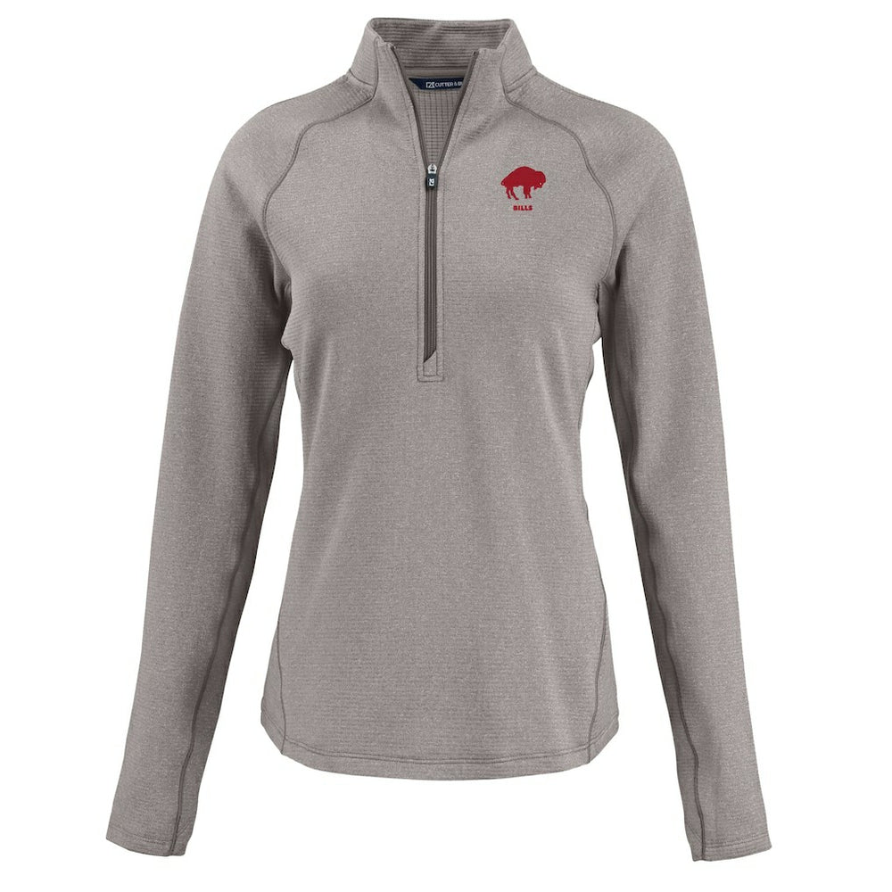 Buffalo Bills Cutter & Buck Women's Peshastin Eco Fleece Recycled Tri-Blend Raglan Half-Zip Jacket - Heather Gray on sale