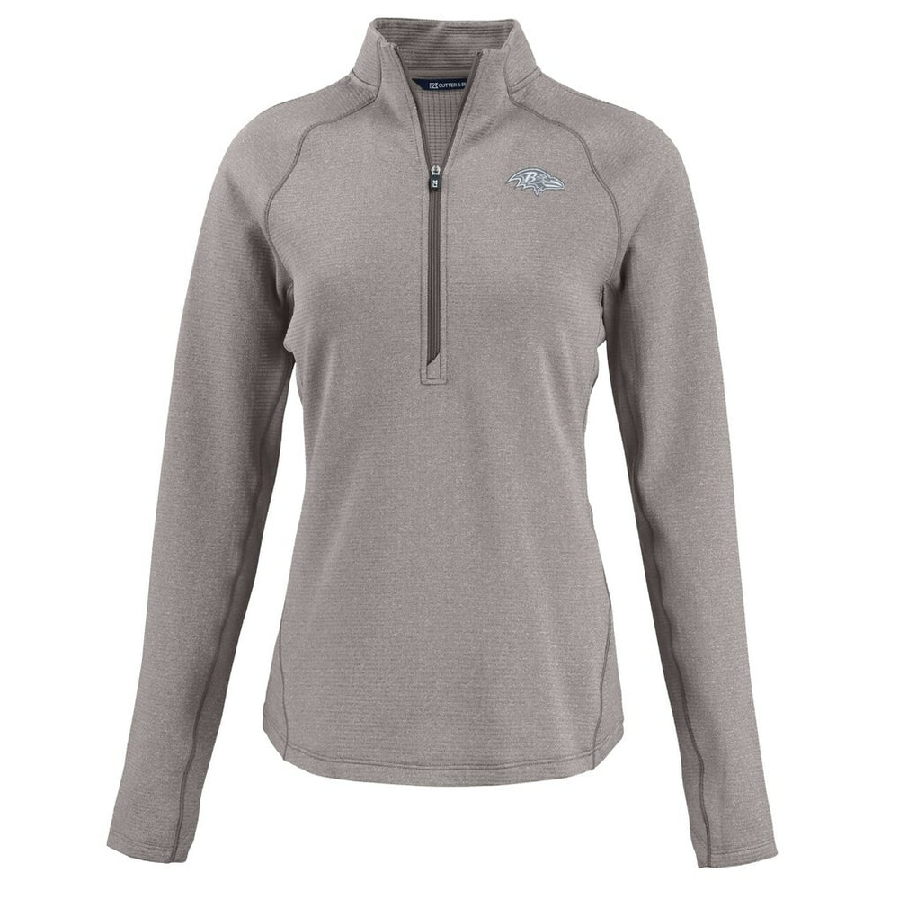Baltimore Ravens Cutter & Buck Women's Peshastin Eco Fleece Recycled Tri-Blend Raglan Half-Zip Jacket - Heather Gray for sale